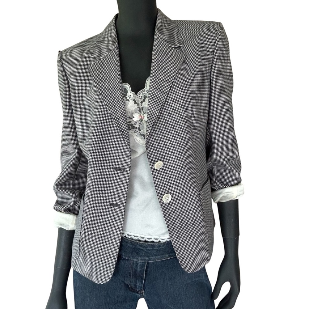 Vintage Aquascutum of London Houndstooth Check Blazer Preppy Office